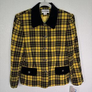Vintage Joan Leslie Jacket Womens 8 Yellow Plaid Wool Blazer Clueless 90s Retro
